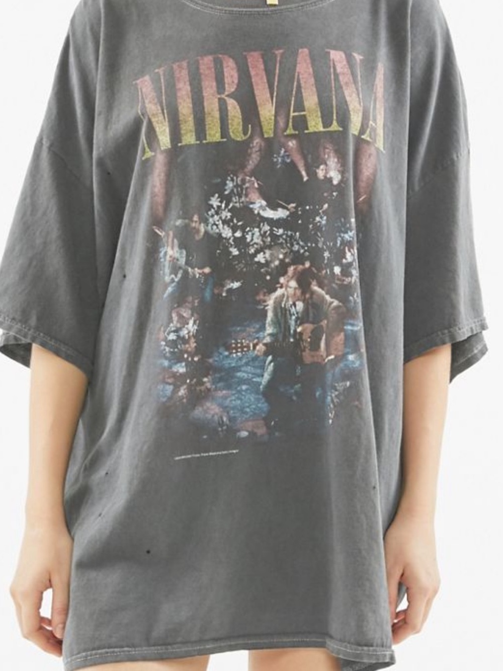 NIRVANA Gray Band Graphic Tee with Multicolor Print